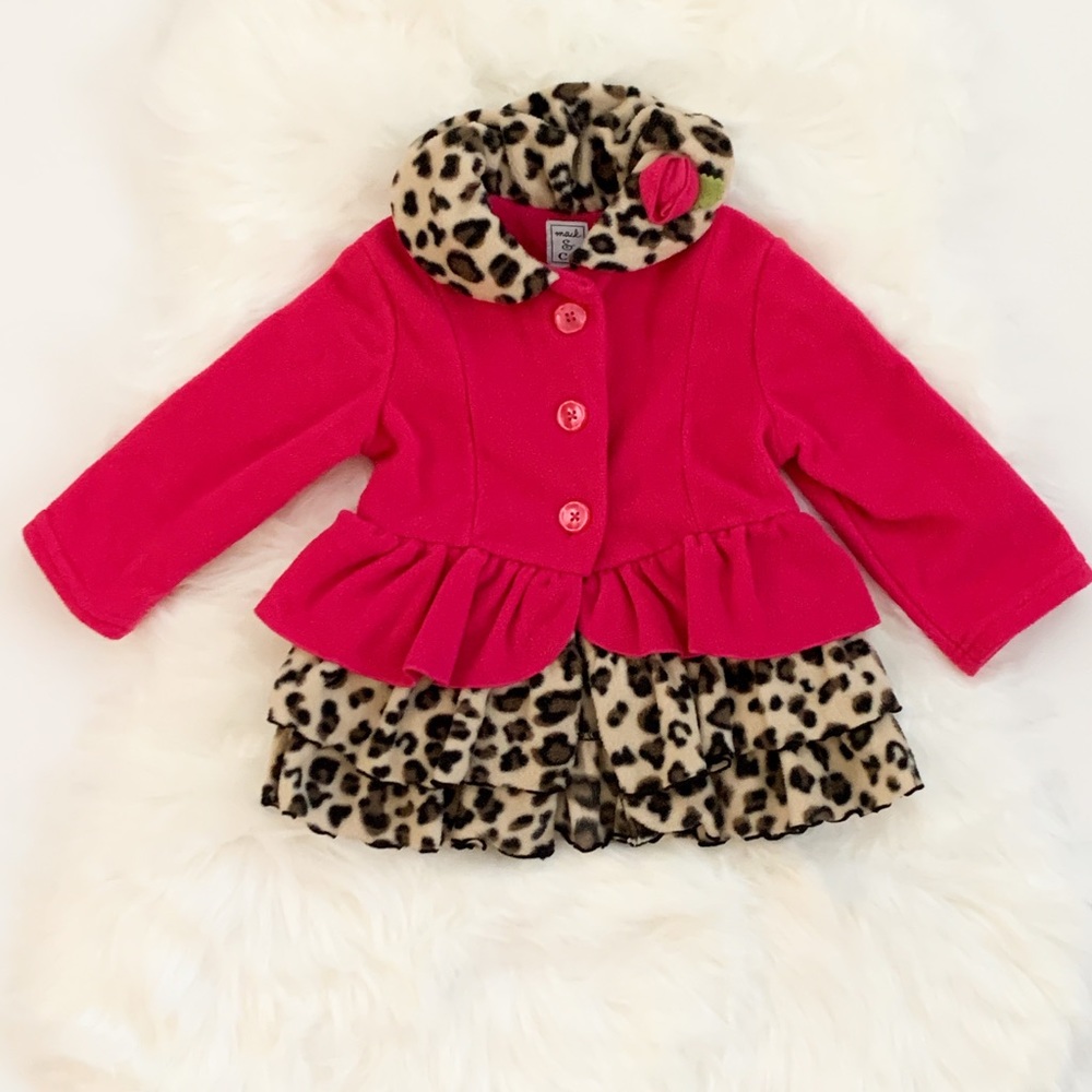Mack & Co Leopard Pink Long Sleeve Pea Coat Jacket